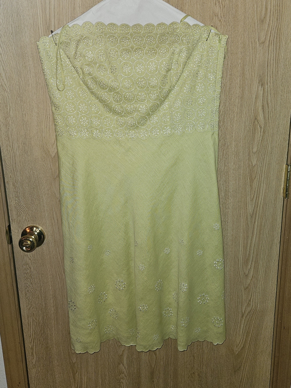 Ann Taylor Strapless Yellow Green Eyelet Dress